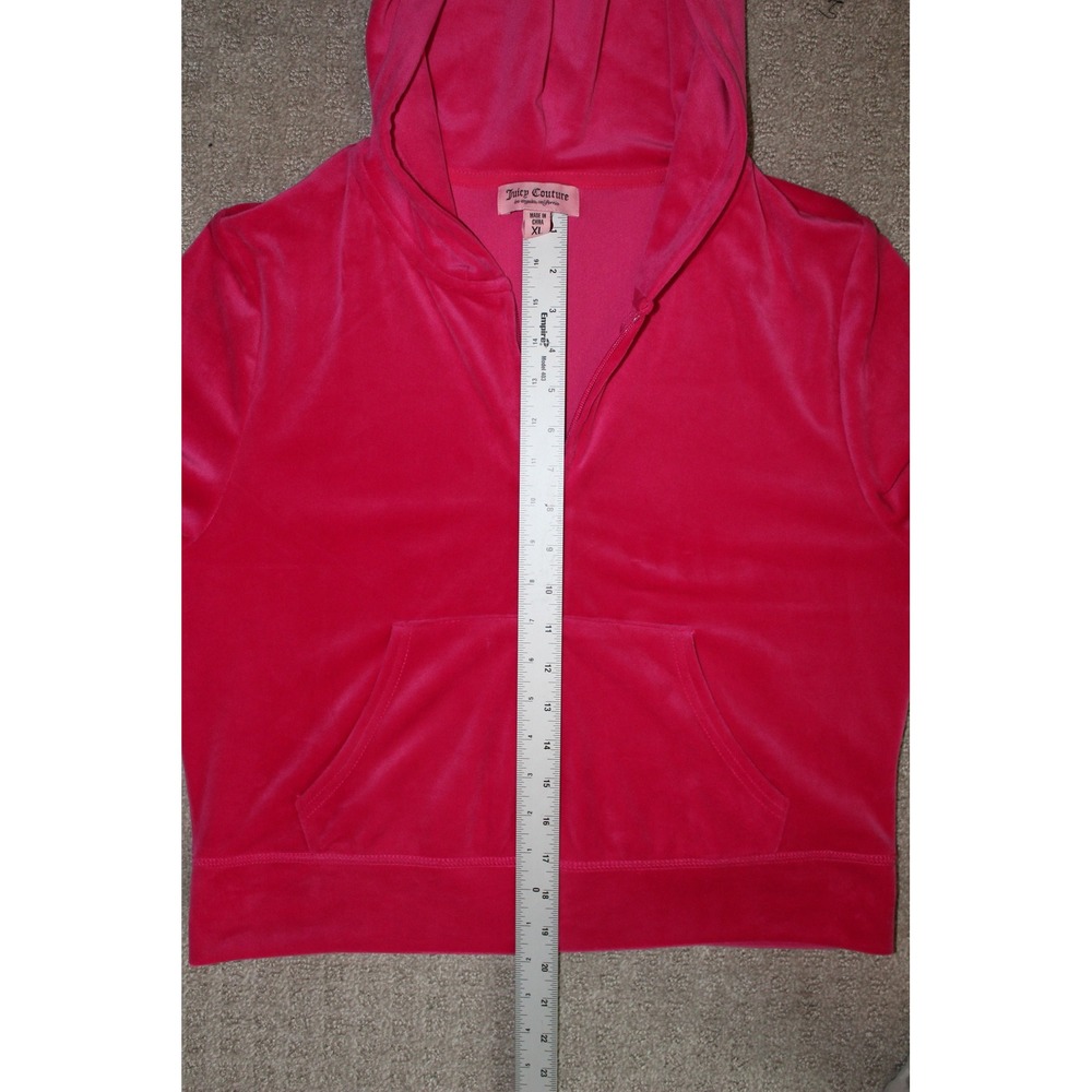 Juicy Couture Hot Pink OG Big Bling Velour Zip Hoodie‎ Rhinestone Logo XL NWOT - Picture 6 of 8